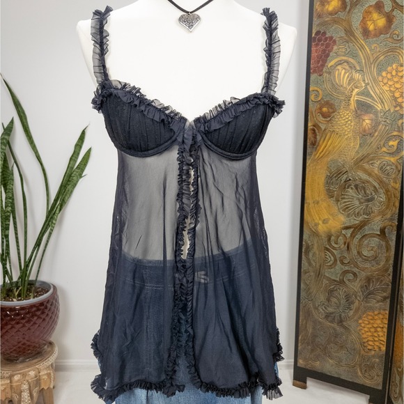 Y2K Victoria's Secret Black Sheer Mesh Babydoll Lingerie Dress Women - Picture 9 of 9